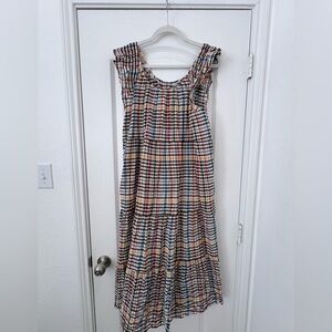 LOFT Colorful Checkered Ruffled Dress